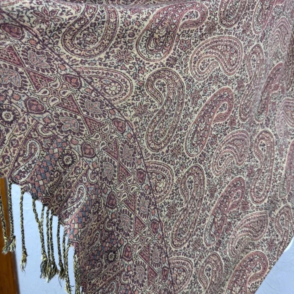Vintage Paisley Pashmina / Scarf Brown and Burgundy Bohemian Wrap Scarf